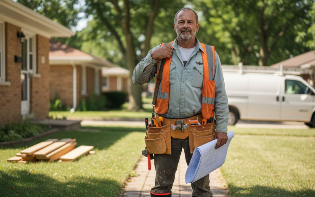 Licensed contractor reviewing plans in Illinois neighborhood