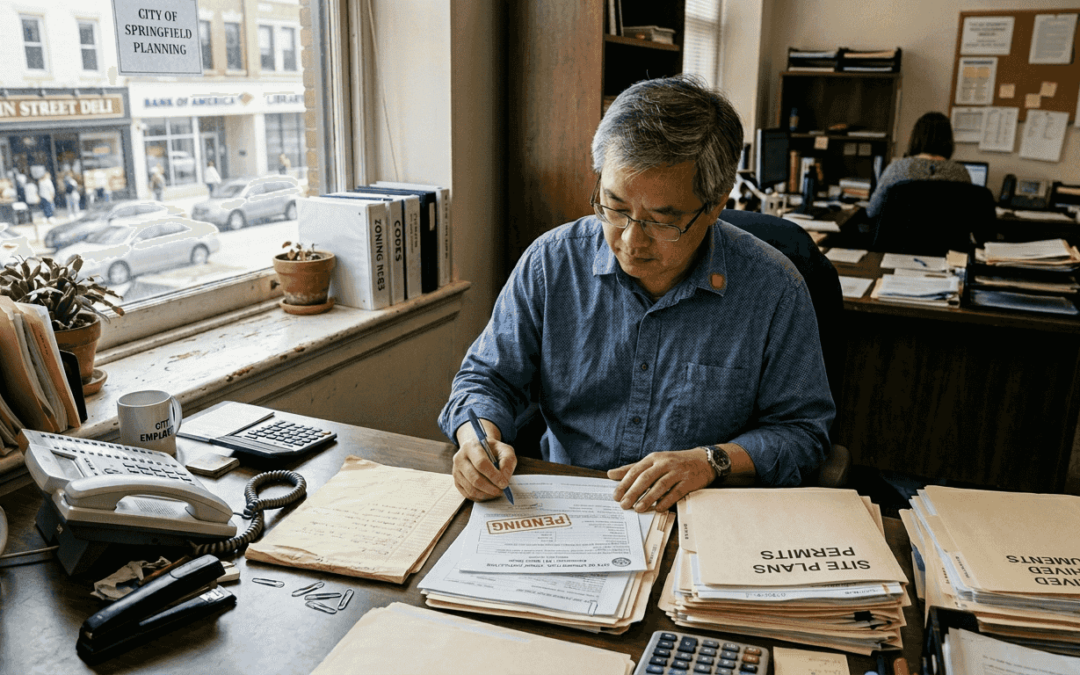 Permit administrator reviewing renovation documents