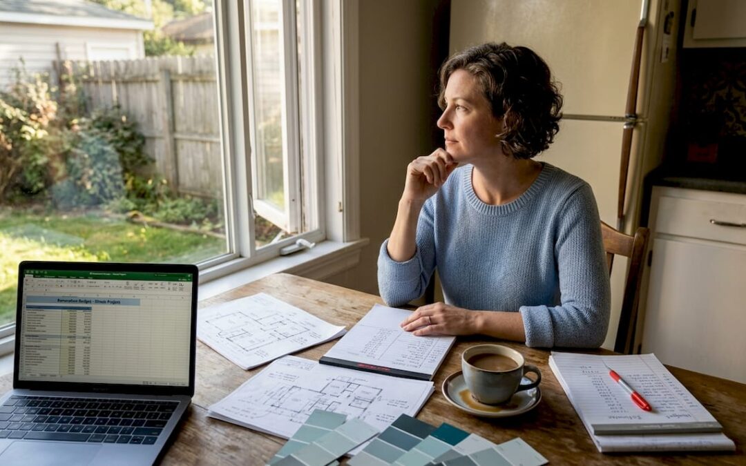 Homeowner planning Illinois renovation at kitchen table