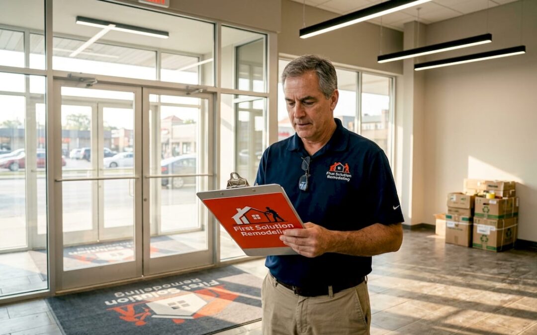 Facility manager reviewing interior upgrades